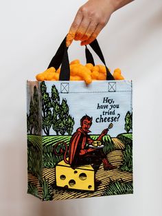 The devil went down to Wisconsin, and brought you some cheddah. 95% post consumer recycled material. 8.5"w X 10"h X 4.5"d Claire Core, Dog Beer, Wine Book, Reusable Lunch Bags, Towel Weaving, Weird Gifts, Spice Tea, Eco Friendly Bags, Lunch Tote