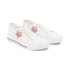 Made with breathable polyester canvas and featuring hi-poly deodorant memory foam insoles, these women's low top sneakers bear all the marks of an awesome shoe. Choose between black or white sole and laces, and enjoy the silver metal eyelets along with the lace-up closure. Add your designs and bring a bespoke staple to life.  .: Breathable polyester canvas with PU leather decoration .: Hi-poly deodorant memory foam insoles .: EVA shock-absorbing insole .: Durable rubber outsole .: Full wraparoun Leather Decor, Girls Sweet, Low Top Sneakers, Heart Love, Love Cute, Tie Shoes, Shoes Trainers, Italian Design