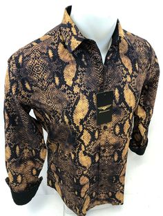 Brighten your business-ready style with the colorful, classic, and vintage Snake Skin Print of this classic regular-fit dress shirt brown, featuring an expandable collar for enhanced comfort and a non-iron finish to help keep your look crisp throughout the day. Wear this classic shirt and express yourself wherever you are. You can wear this printed shirt on any casual occasion and the place you dominate also! wear this shirt for weddings, anniversaries, birthdays, and more. All The Way Classic S Slim Fit Brown Shirt For Work, Brown Slim Fit Shirt For Work, Brown Button-up Office Shirt, Elegant Brown Button-up Shirt, Fitted Business Shirt For Fall, Fitted Shirt For Business In Fall, Brown Long Sleeve Shirt For Office, Fitted Brown Shirt For Semi-formal Occasions, Brown Long Sleeve Shirt For The Office