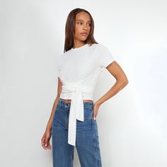 Natalie B | Jude Cropped Wrap Blouse in Size Small White Wrap Blouse, Cropped Blouse, Dressing Up, Dress Silhouette, Front Tie Top, Wrap Blouse, Crop Blouse, Wrap Top, Lay Flat