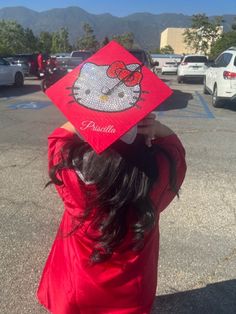 Cap Decoration Graduation Butterfly, Cap Decoration Graduation Hello Kitty, Grad Cap Hello Kitty, Betty Boop Graduation Cap, Graduation Cap Designs Hello Kitty, Crochet Grad Cap, Kuromi Graduation Cap, Y2k Graduation Cap, Monster High Graduation Cap