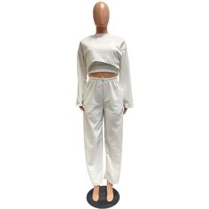 Long Sleeve Crop Top+camisole+wide Leg Pants Sweatsuits Solid Matching Pant Set For Spring, Chic Solid Two-piece Pant Set, Spring Solid Color Matching Pant Set, Two-piece Long Sleeve Loungewear Pant Set, Two-piece Long Sleeve Pant Set For Loungewear, Casual Solid Two-piece Jumpsuits And Rompers, Wide Leg Loungewear Sets In Solid Color, Casual Two-piece Long Sleeve Pant Set, Casual Two-piece Jumpsuit