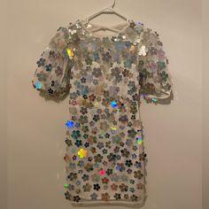 Bought On Asos. Brand Maya. Size 6. New With Tags. (Size 4 Of The Same Dress Worn At My Reception As Seen In The Photos) Spring Mini Dress With Sequins And Short Sleeves, Spring Mini Dress With Short Sleeves And Sequins, Wearing Dress, Sequin Dress, Sequin, White Dress, Asos, Color White, Size 4