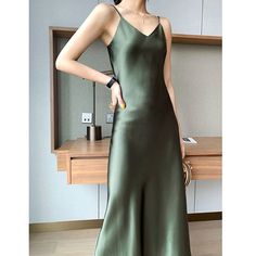 Summer Women Satin Slip Dress Backless Vintage Solid Elegant Lady Green Sexy Silk Long Party Dress Summer Backless Dress For Dinner, Sleeveless Satin Backless Dinner Dress, Sleeveless Satin Backless Dress For Dinner, Fitted Sleeveless Backless Dress For Dinner, Elegant Summer Club Dress, Stretch Halter Neck Slip Dress For Night Out, Summer Satin Backless Dress For Dinner, Chic Solid Slip Dress For Party, Chic Slip Dress For Party