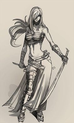 Fighter Woman Art, Fem Character Design, Japanese Warrior Drawing, Female Warrior Drawing Sketch, Female Warrior Sketch, Female Samurai Drawing, Female Fighter Character Design, Ezra Scarlet, Warrior Drawing