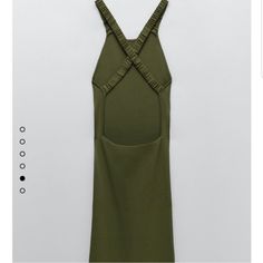 Olive Green Knit Bodycon Dress With Completely Open Back Nwot Zara Stretch Casual Bodycon Dress, Zara Stretch Bodycon Dress Casual Style, Casual Stretch Maxi Dress By Zara, Zara Stretch Casual Maxi Dress, Zara Casual Stretch Maxi Dress, Stretch Midi Dress By Zara For Day Out, Zara Fitted Backless Midi Dress, Fitted Tie-back Zara Dress, Zara Bodycon V-neck Dress