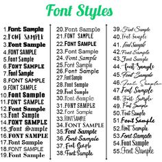 the font styles for different types of font and numbers are shown in this graphic style