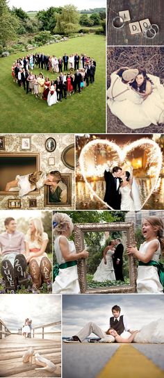 a collage of wedding pictures with the bride and groom in front of them, surrounded by other photos