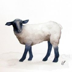 a painting of a sheep standing in the snow