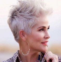 The Best New Hair Trends For Older Women - It's Rosy Short Gray Hair Edgy Pixie, Pixie Over 40 Older Women, Platinum Blonde Pixie Over 50, Haircut For Over 50, Haircuts For Over 50, Longer Pixie, New Hair Trends, Edgy Pixie, Short Grey Hair