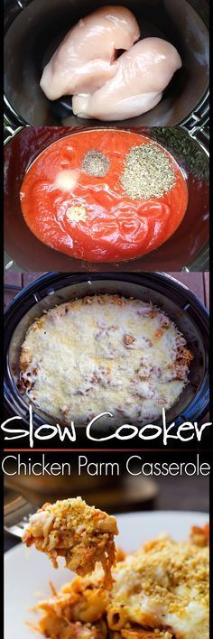 slow cooker chicken parm casserole is an easy and delicious dinner recipe