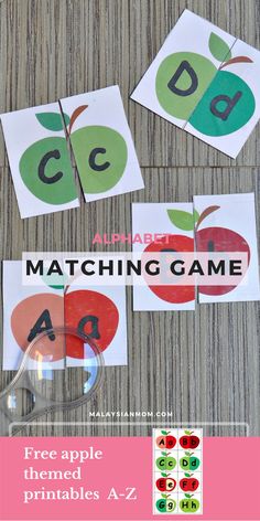 an apple themed matching game for preschoolers to practice their letters and numbers with the letter recognition