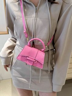 Mini Cute Handheld Bag, Fashionable And Versatile Top Handle Bag, Lovely Candy-Colored Shoulder Satchel Crossbody Bag Pink Casual,Fashionable   PU Leather Plain Square Bag   Women Bags, size features are:Bust: ,Length: ,Sleeve Length: Mini Cute, Crossbody Bag Women, Square Bag, Handle Bag, Bag Women, Pink Bag, Luggage Bags, Top Handle, Bags Women