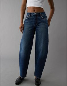 AE Stretch Barrel Jean Barrel Jeans, Ae Jeans, Ankle Jeans, High Rise Jeans, Wide Leg Jeans, High Waist Jeans, Straight Jeans, Wardrobe Essentials, Women's Jeans