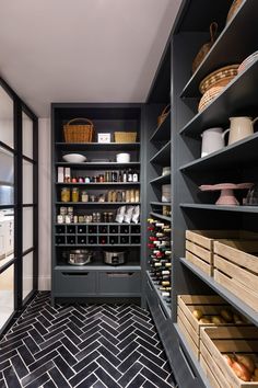 an open pantry with lots of food in it