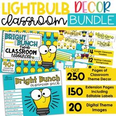 the lightbulb classroom bundle includes posters and other items