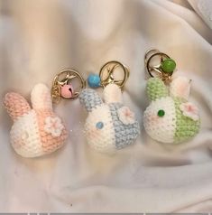 four keychains made to look like rabbits