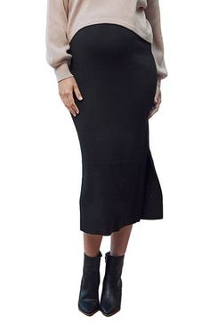 This lightly ribbed pull-on skirt cut in a pencil silhouette is so supersoft and stretchy that you'll want to wear them through your pregnancy and beyond. 40% cotton, 33% acrylic, 27% nylon Machine wash, tumble dry Imported Stretch Lined Pencil Skirt For Fall, Stretch Pencil Skirt With Lining For Fall, Elegant Stretch Ribbed Skirt, Elegant Ribbed Stretch Skirt, Black Stretch Pencil Skirt For Fall, Ribbed Stretch Midi Skirt, Trendy Stretch Midi Pencil Skirt, Trendy Stretch Solid Color Pencil Skirt, Stretch Midi-length Winter Bottoms