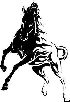 a black and white silhouette of a running horse with its head turned to the side