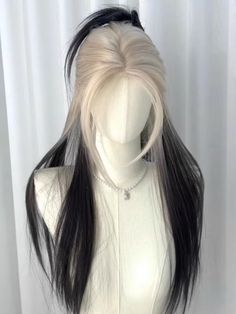 Black Wig Aesthetic, Straight Hair Ideas, Black And White Ombre, Pretty Hair Cuts, Cool Hair Designs, Wig Styling, Cosplay Hair, White Ombre, Pretty Hair Color