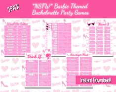 the pink bachelor party game is displayed on a white and pink background with lots of hearts