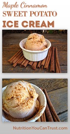 two pictures with cinnamon sweet potato ice cream