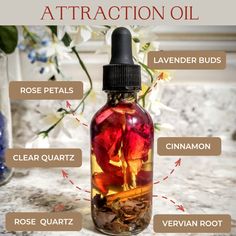 Attraction Oil Recipe, Attraction Herbs, Self Love Oil, Come To Me Oil, Attraction Oil, Magical Oils, Magick Oil, Magic Oil, Charmed Spells