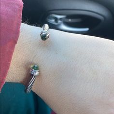 Authentic Size Medium Prasolite Dy Bracelet. Retails For 950 Make An Offer!! Elegant Silver Cuff Bracelet With Gemstone Accents, Elegant Green Cuff Bracelet With Natural Stones, David Yurman Bracelet, David Yurman Jewelry, David Yurman, White Silver, Womens Jewelry Bracelets, Women Jewelry, Silver