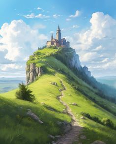 a painting of a castle on top of a hill