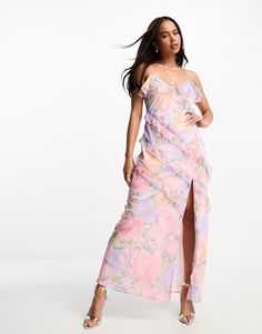 Dresses by Miss Selfridge Low effort, high reward Floral design V-neck Adjustable straps Ruffle details Regular fit Fitted Floral Maxi Dress With Ruffle Hem, Pink Floral Print Maxi Dress With Ruffled Straps, Fitted Floral Dress With V-neck And Ruffle Hem, Floral Maxi Tie-strap Dress, Garden Party Floral V-neck Dress With Ruffle Hem, College Formal, Printed Bridesmaid Dresses, Mix & Match