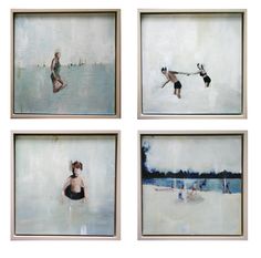 four framed paintings of people in bathing suits