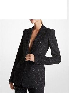 Find ideas๏ฟฝand inspiration for MICHAEL KORS COLLECTION Georgina Sequined Stretch Wool Blazer SZ 6, Women's Clothing Blazer Pattern, Work Blazer, Style Blazer, Michael Kors Collection, Menswear Inspired, Wool Blazer, Black Pattern, Jacket Coat, Jacket Style