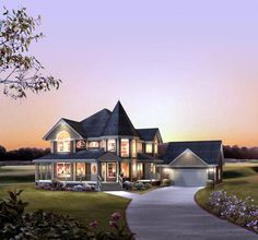 this is an artist's rendering of the front elevation of these luxury home plans