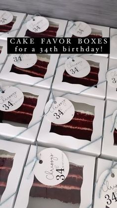 cake favors for a birthday with tags on them