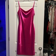 Beautiful Hot Pink Dress, Medium. Never Worn. Beautiful And Sexy Hot Pink Dress With Side Slit. Hot Pink Silk Dress Short, Pink Silk Dress Short, Hot Pink Silk Dress, Hot Pink Satin Dress, Pink Satin Dress, Hot Pink Dress, Hot Pink Dresses, Dress Medium, Pink Satin