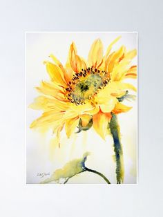 a watercolor painting of a yellow sunflower