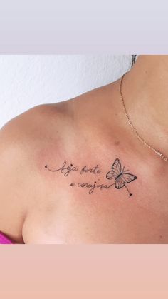 a woman with a butterfly tattoo on her chest saying, you are not a anyone