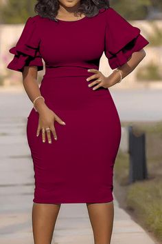 Steps Dresses, Wine Red Dress, Ruffle Bodycon Dress, Ruffle Bodycon, Elegant Party Dresses, Neck Bodycon Dress, Solid Color Dress, Party Dress Short