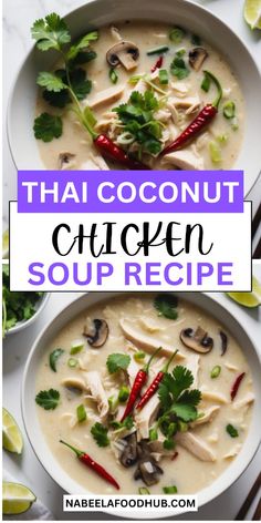 thai coconut chicken soup recipe in a bowl