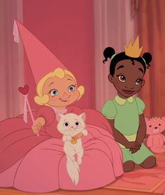 the princess and the frog are sitting on their bed