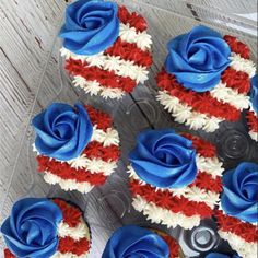 cupcakes decorated with red, white and blue icing