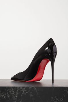 Black Kate 100 iridescent leather pumps | CHRISTIAN LOUBOUTIN | NET-A-PORTER Black Pumps With 4-inch Heel For Evening, Black Evening Pump With 4-inch Heel, Pointed Toe Court Shoes With 4-inch Heel For Galas, Pointed Toe Heels For Galas, Chic Pointed Toe Court Shoes For Galas, Luxury Pointed Heels With 4-inch Heel, Black Fitted Snip Toe Heels, Sleek High Heel Pumps With Branded Heel Counter, Luxury Fitted Pointed Heels