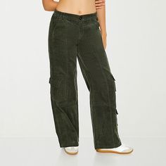 Cold-weather style isn't complete without a great pair of corduroy pants like this cargo pair from Forever 21's junior's and womens collection. They are made from soft cotton with a button-zip fly with an elastic-waistband, utility-style pockets, and wide legs.Closure Type: Button & ZipperFit: Baggy FitPockets: 2 Cargo Side Pockets, 2 Side Slip Pockets, 2 Back Flap PocketsRise: Mid RiseFiber Content: 100% CottonFabric Description: CorduroyInseam: LongLeg Style: Wide LegCare: Machine Wash, Tumble Casual Corduroy Bottoms With Cargo Pockets, Utility Corduroy Pants With Cargo Style, Utility Corduroy Cargo Pants, Casual Corduroy Cargo Pants With Pockets, Corduroy Straight Leg Utility Bottoms, Utility Style Corduroy Straight Leg Bottoms, Utility Corduroy Cargo Pants With Pockets, Utility Corduroy Straight Leg Bottoms, Casual Corduroy Cargo Pants