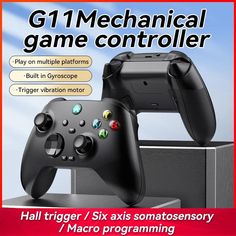 an advertisement for a video game console with two controllers in front of it and the text, g1 mechanical game controller