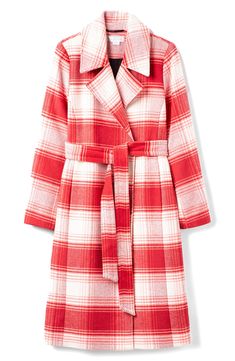 This statement, plaid vegan wool coat is a layering must-have to stay looking cool and feeling cozy this winter. 44" length (size Medium) Notched collar Long sleeves Belted waist Dual pockets 100% polyester Dry clean or machine wash, line dry Imported Model stats: 5'10", 32" bust, 25" waist, 36" hip. Model is wearing size S. Winter Plaid Wool Outerwear, Winter Wool Plaid Outerwear, Plaid Long Wool Coat For Fall, Plaid Wool Outerwear For Winter, Plaid Wool Outerwear For Cold Weather, Plaid Wool Coat For Winter, Spring Plaid Wool Outerwear, Plaid Wool Outerwear For Spring, Plaid Long Sleeve Wool Coat For Fall