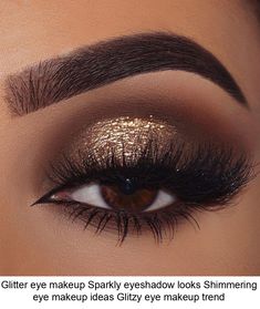 Glitter eye makeup Sparkly eyeshadow looks Shimmering eye makeup ideas Glitzy eye makeup trend #wedding #makeup #ideas Goldish Eye Makeup, Brown Smokey Eye Glitter, Brown Smokey Eye With Gold Shimmer, Bridesmaids Makeup Smokey Eye, Eye Makeup For Night Wedding, Wedding Makeup For Brown Eyes Dramatic, Smokey Eye With Gold Makeup, 21st Birthday Makeup Ideas Natural, Matric Makeup Ideas