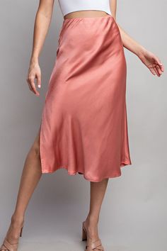 Romantic Classic Satin Midi Skirt | JQ Clothing Co. Midi Satin Dress, Shine Like A Diamond, Romantic Classic, Gameday Dress, Satin Midi Skirt, Gold Piece, Softest Sweater, Satin Dress, Casual Tee