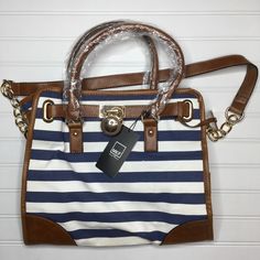 Super Cute For Summer! This Bag Will Have You In A Nautical Mood, Even If You’re Just Grabbing Coffee. 12” H X 14” W X 5” D Comes With Dust Cover Bag. Blue Travel Satchel With Metal Hardware, White Satchel With Metal Hardware For Travel, White Shoulder Bag With Metal Hardware For Travel, White Everyday Bags With Metal Hardware, White Bags With Metal Hardware For Everyday Use, Y2k Purse, Authentic Bags, Blue Wallet, Card Pouch