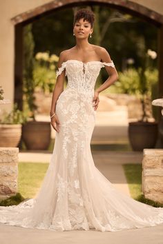 Sophia Tolli Wedding Dress 0 / Ivory/Blush Sophia Tolli: Y3160 - Anke Bodice Wedding Dress, Fit And Flare Gown, Wedding Dress Bustle, Sheer Corset, Sophia Tolli, Figure Flattering Dresses, Flare Gown, Floral Wedding Dress, Fit And Flare Wedding Dress