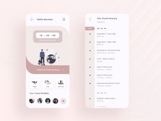 two mobile screens showing the user's profile and travel information for each person on their phone